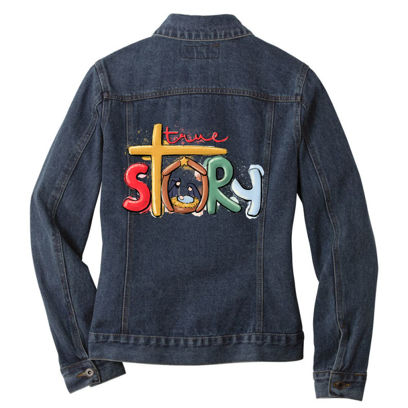 Christian True Story Christmas Nativity Jesus Christian Christmas 455  Ladies Denim Jacket by pester | Artistshot