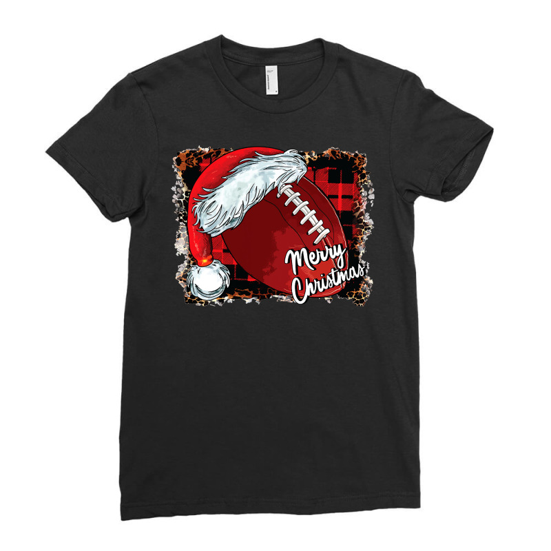 Football Merry Christmas Santa Hat American Football Leopard 83 Footba Ladies Fitted T-Shirt by pester | Artistshot