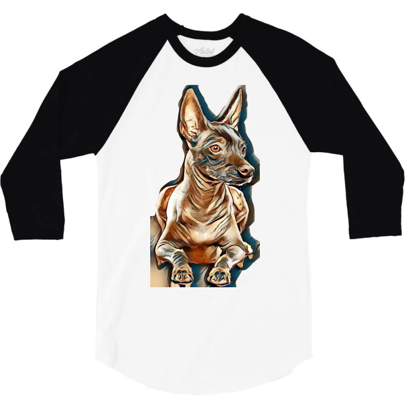 Xoloitzcuintle Dog Isolated  On Black Background In Studio 3/4 Sleeve Shirt by Kemnabi | Artistshot