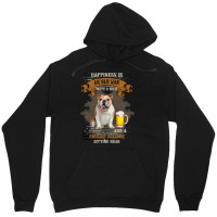 English Bulldog Dog Lover Happiness Is An Old Man With Beer And A Bull Unisex Hoodie | Artistshot