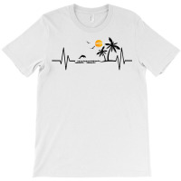 Heartbeat With Tropical Palm Trees Beach Island And Dolphin T Shirt T-shirt | Artistshot