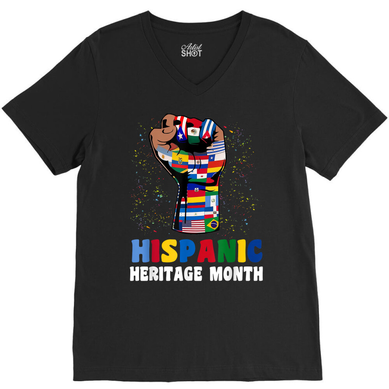 Hispanic Heritage Month Colorful Countries Flags Latinx Hand T Shirt V-Neck Tee by klezgbnist | Artistshot