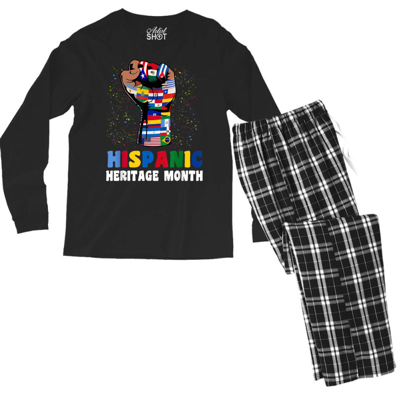 Hispanic Heritage Month Colorful Countries Flags Latinx Hand T Shirt Men's Long Sleeve Pajama Set by klezgbnist | Artistshot