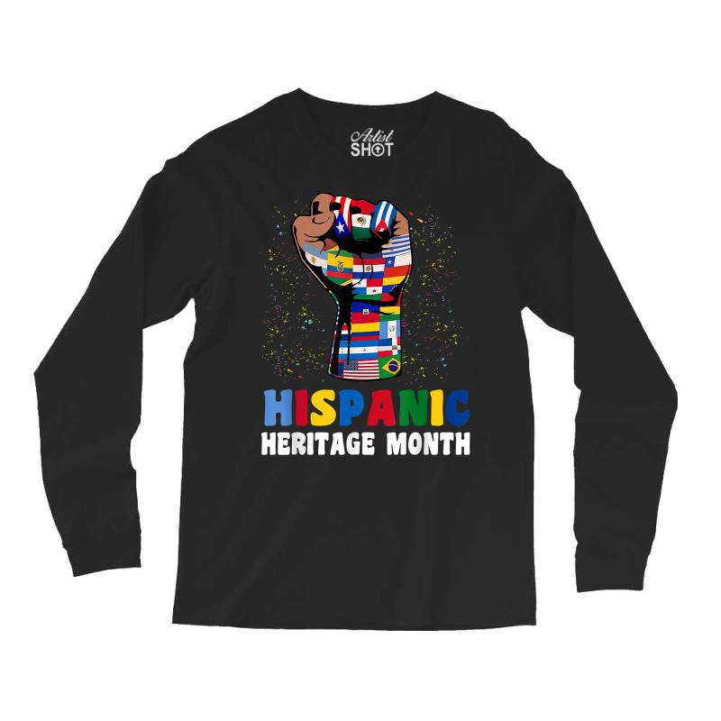 Hispanic Heritage Month Colorful Countries Flags Latinx Hand T Shirt Long Sleeve Shirts by klezgbnist | Artistshot