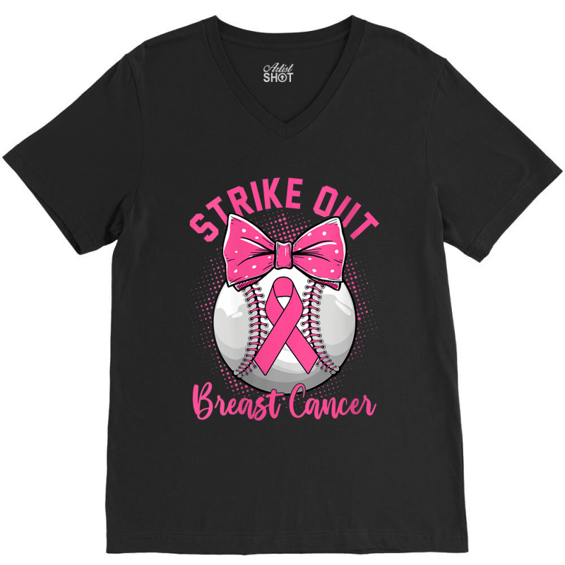 Womens Strike Out Breast Cancer Awareness Day Pink Ribbon Baseball V-Neck Tee by LaytonDesign | Artistshot