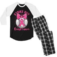 Womens Strike Out Breast Cancer Awareness Day Pink Ribbon Baseball Men's 3/4 Sleeve Pajama Set | Artistshot