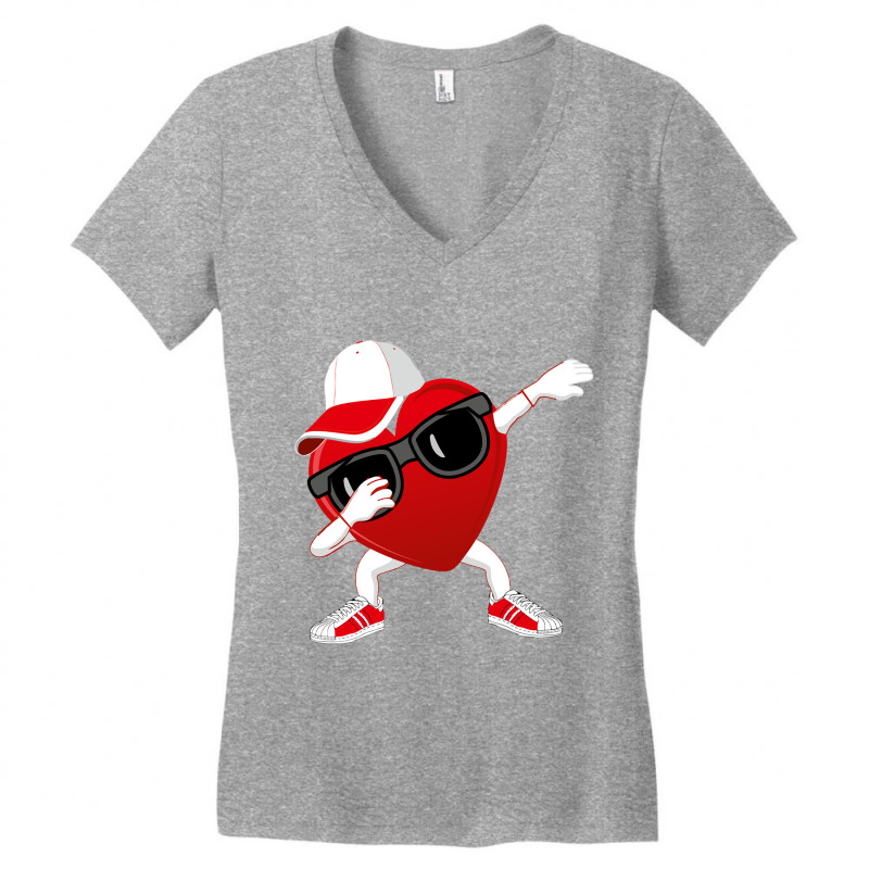 Funny Valentines Day Dabbing Heart For Kids Adults Valentine Long Slee Women's V-neck T-shirt | Artistshot