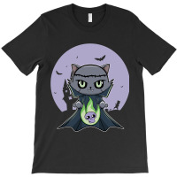 Black Cat Vampire Dracula And Magic Anime Halloween Fire T-shirt | Artistshot