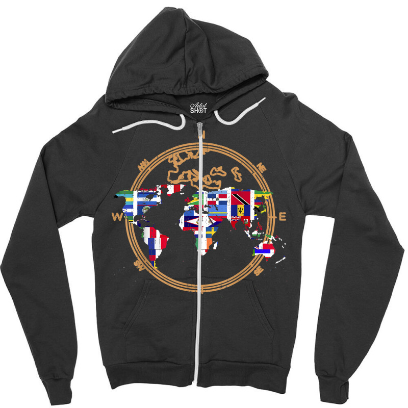 World Map Country Flags International World Map T Shirt Zipper Hoodie | Artistshot