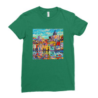 Italy Procida Island Marina Corricella Naples Bay Palette Knife Oil Pa Ladies Fitted T-shirt | Artistshot