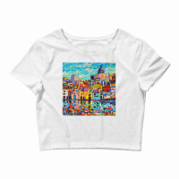 Italy Procida Island Marina Corricella Naples Bay Palette Knife Oil Pa Crop Top | Artistshot