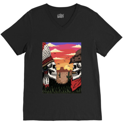 Cowboy And Indian V-neck Tee Designed By Carlos77