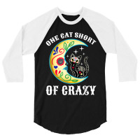 One Cat Short Of Crazy Sugar Skull Moon And Kitten Painting 3/4 Sleeve Shirt | Artistshot