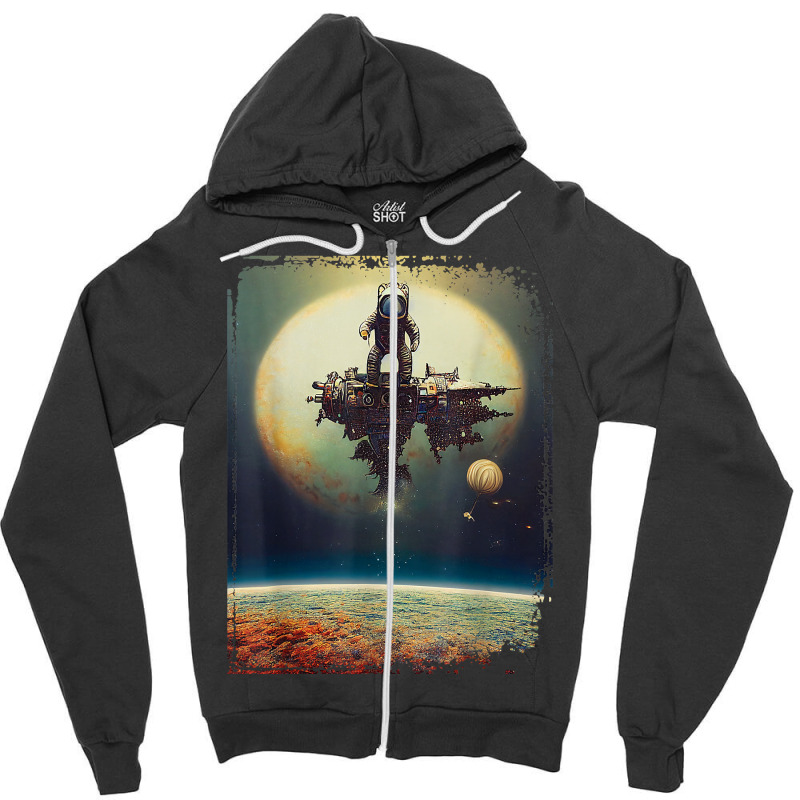 Astronaut Stranded On A Destroyed Space Station Solar System T Shirt Zipper Hoodie | Artistshot