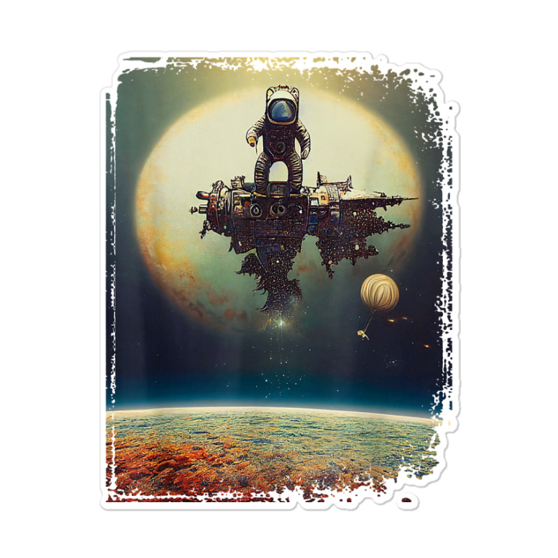 Astronaut Stranded On A Destroyed Space Station Solar System T Shirt Sticker | Artistshot