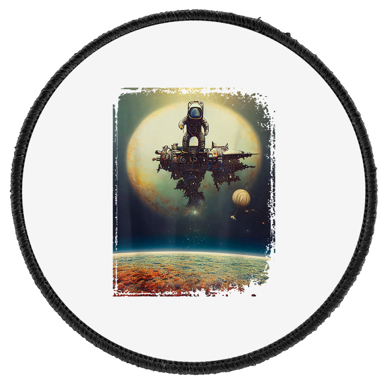 Astronaut Stranded On A Destroyed Space Station Solar System T Shirt Round Patch | Artistshot