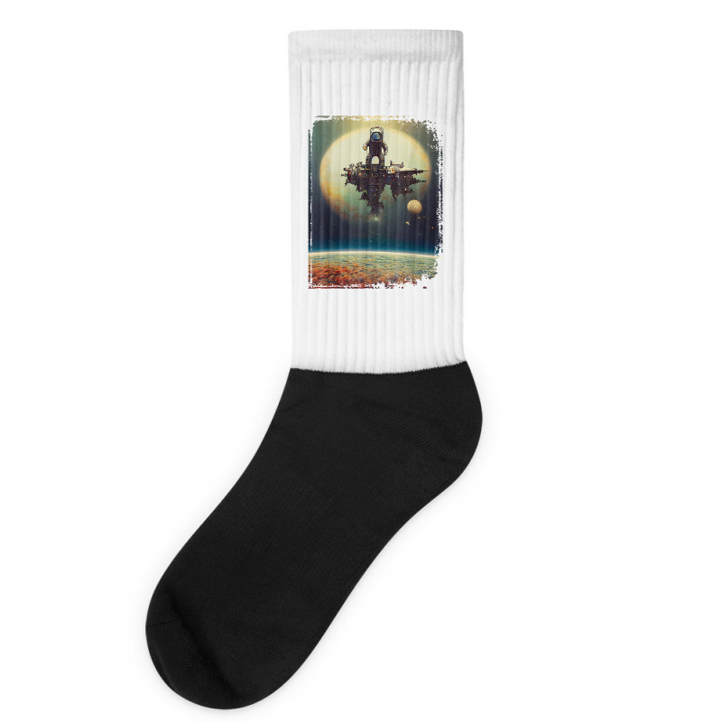 Astronaut Stranded On A Destroyed Space Station Solar System T Shirt Socks | Artistshot