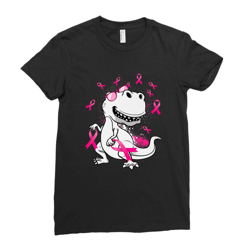 In October We Wear Pink Breast Cancer T Rex Dinosaur Boys Ladies Fitted T-Shirt by MadisonDesign | Artistshot