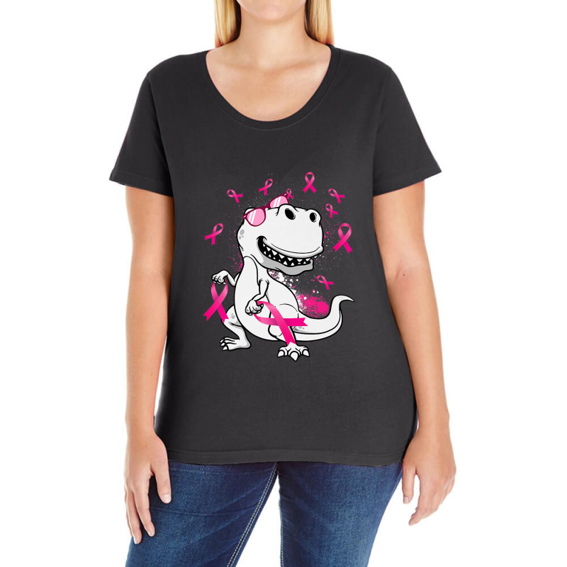 In October We Wear Pink Breast Cancer T Rex Dinosaur Boys Ladies Curvy T-Shirt by MadisonDesign | Artistshot