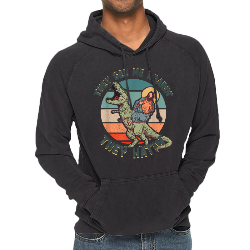 They See Me Roarin They Hatin - Jesus Riding A Dinosaur Music Retro Vintage Hoodie | Artistshot