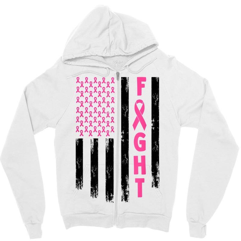 Fight Breast Survivor American Flag Breast Cancer Awareness Lover Gift Zipper Hoodie by CaleDesign | Artistshot