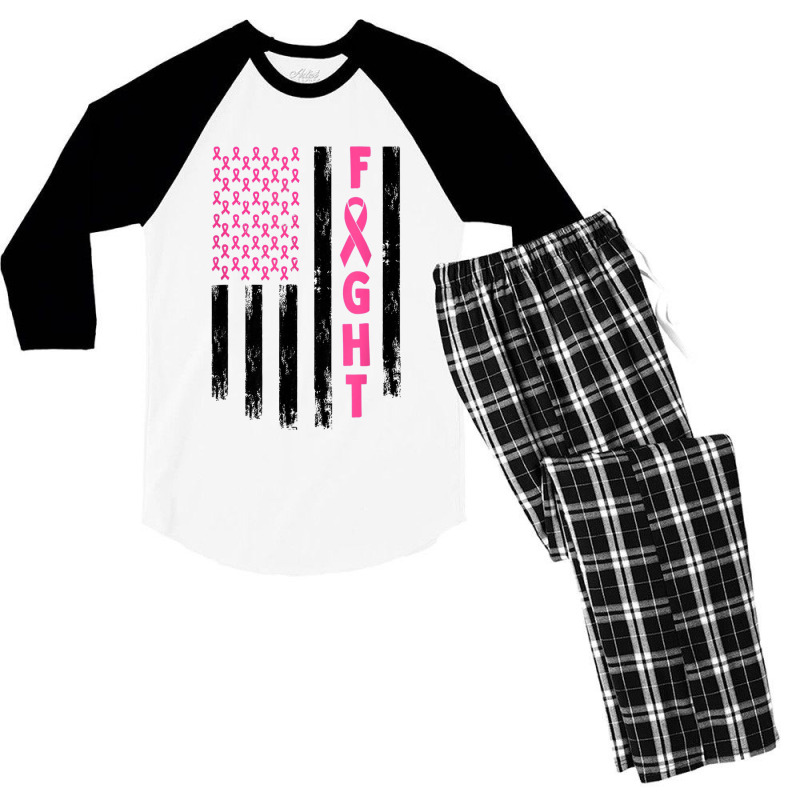 Fight Breast Survivor American Flag Breast Cancer Awareness Lover Gift Men's 3/4 Sleeve Pajama Set by CaleDesign | Artistshot