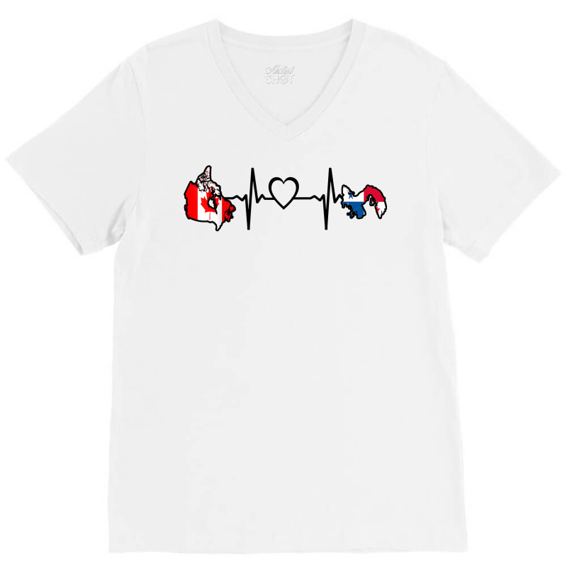 Canada Panama Flag Canadian Panamanian Heartbeat T Shirt V-Neck Tee by dubrayhecallezhd | Artistshot