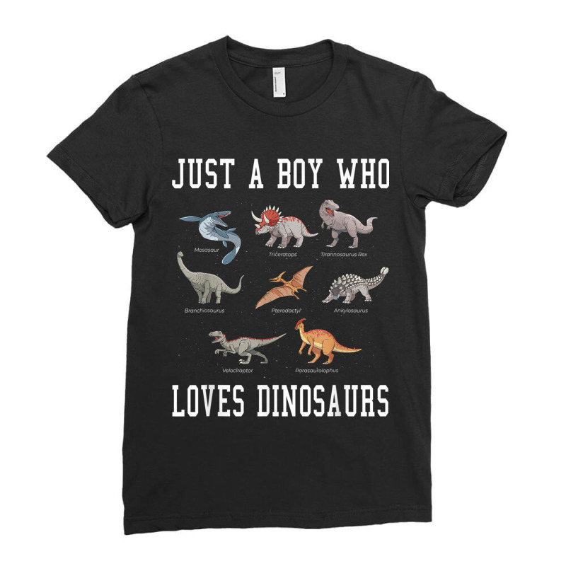 Just A Boy Who Loves Dinosaurs Gifts For Paleontologist Boys Ladies Fitted T-Shirt by Juan-Design | Artistshot