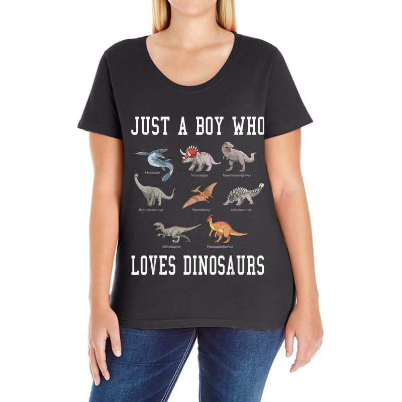 Just A Boy Who Loves Dinosaurs Gifts For Paleontologist Boys Ladies Curvy T-Shirt by Juan-Design | Artistshot