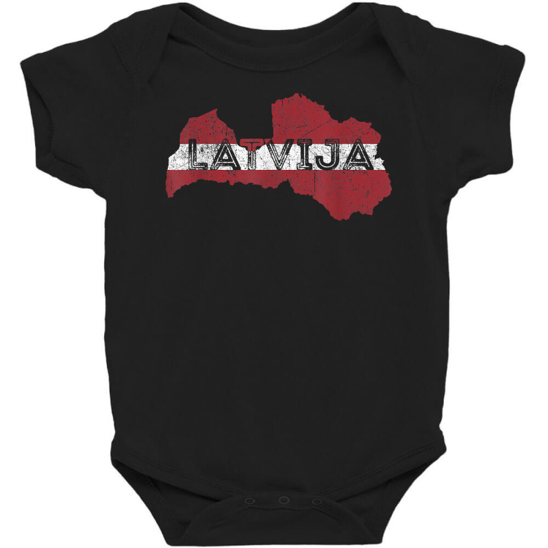 Latvian Map And Flag Souvenir   Distressed Latvija T Shirt Baby Bodysuit | Artistshot