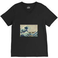 Great Wave Off The Coast Of Kanagawa By Katsushika Hokusai V-neck Tee | Artistshot