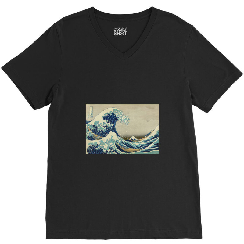 Great Wave Off The Coast Of Kanagawa By Katsushika Hokusai V-Neck Tee by acesenpaii | Artistshot