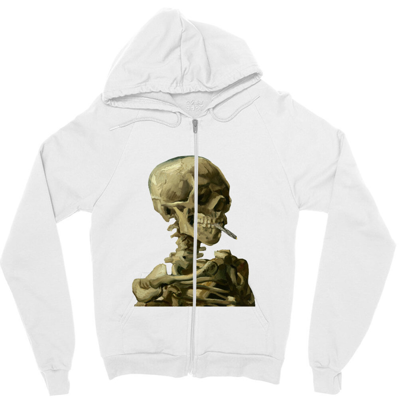 Skull With Burning Cigarette By Vincent Van Gogh Zipper Hoodie by acesenpaii | Artistshot