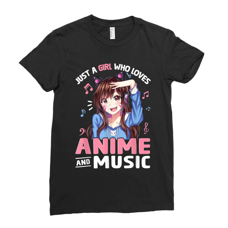 Just A Girl Who Loves Anime And Music Anime Lover Teen Girls Ladies Fitted T-Shirt by Juan-Design | Artistshot