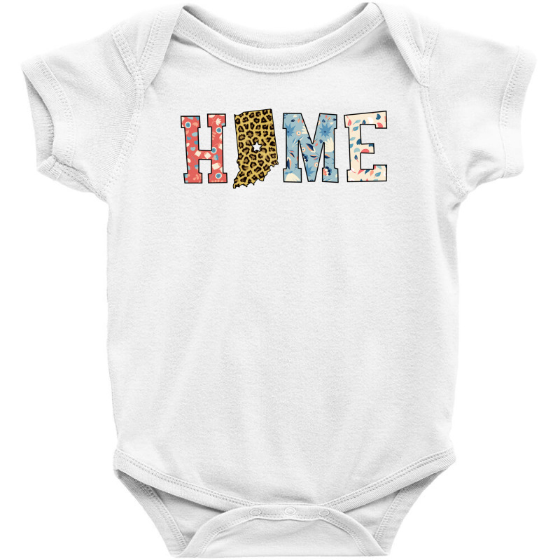 Home State Indiana Map With Floral Pattern And Leopard Texture Baby Bodysuit | Artistshot