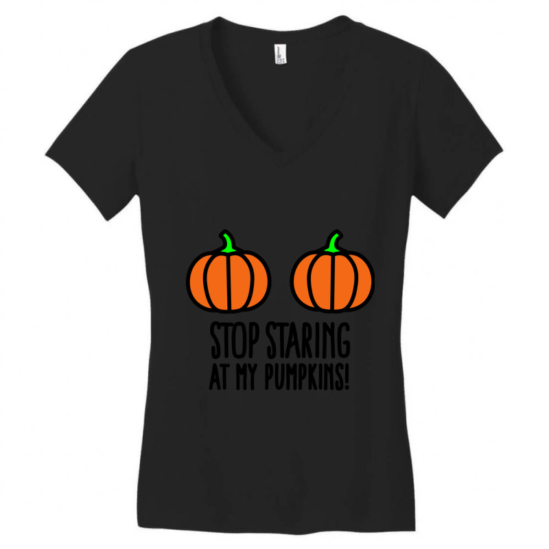 Stop Staring At My Pumpkins - Halloween Boobs Women's V-Neck T-Shirt by AllenYoder | Artistshot