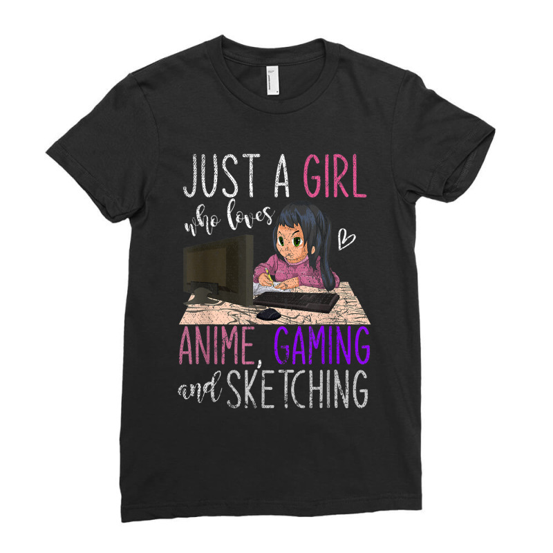 Just A Girl Who Loves Anime Gaming And Sketching Anime Ladies Fitted T-Shirt by Juan-Design | Artistshot