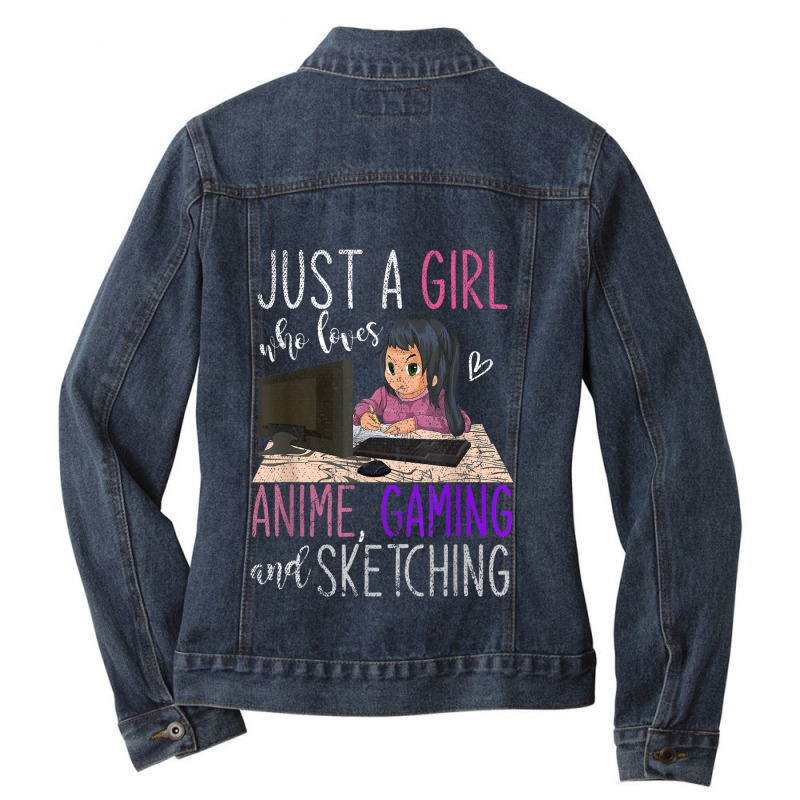 Just A Girl Who Loves Anime Gaming And Sketching Anime Ladies Denim Jacket by Juan-Design | Artistshot