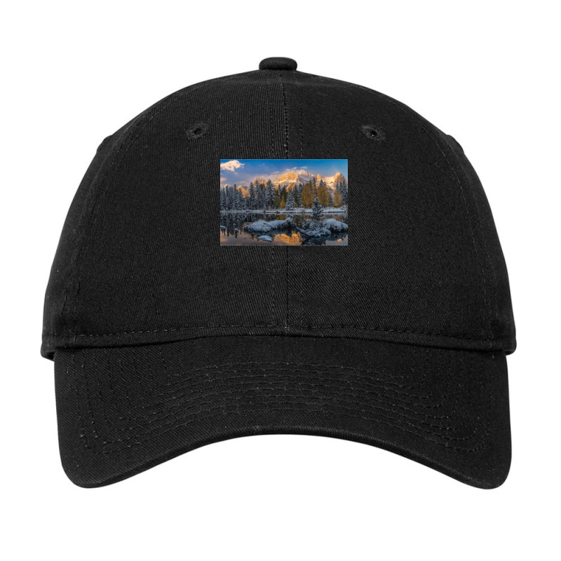 View Of Lake And Mountains Springs Creek Pond Adjustable Cap | Artistshot