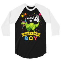 Kids 4 Year Old Shirt 4th Birthday Boy T Rex Dinosaur T Shirt 3/4 Sleeve Shirt | Artistshot