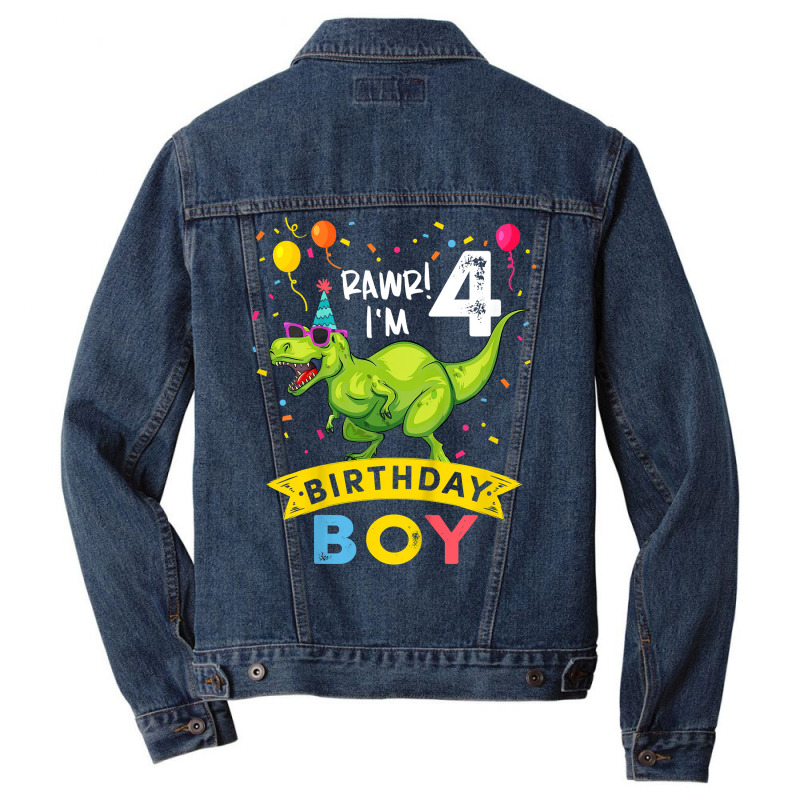 Kids 4 Year Old Shirt 4th Birthday Boy T Rex Dinosaur T Shirt Men Denim Jacket | Artistshot