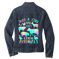 Just A Girl Who Loves Farm Animals  Cows Pigs Goats Lover Ladies Denim Jacket | Artistshot