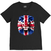 Union Jack Uk Flag Lion Face Great Britain Union Jack Flag T Shirt V-neck Tee | Artistshot