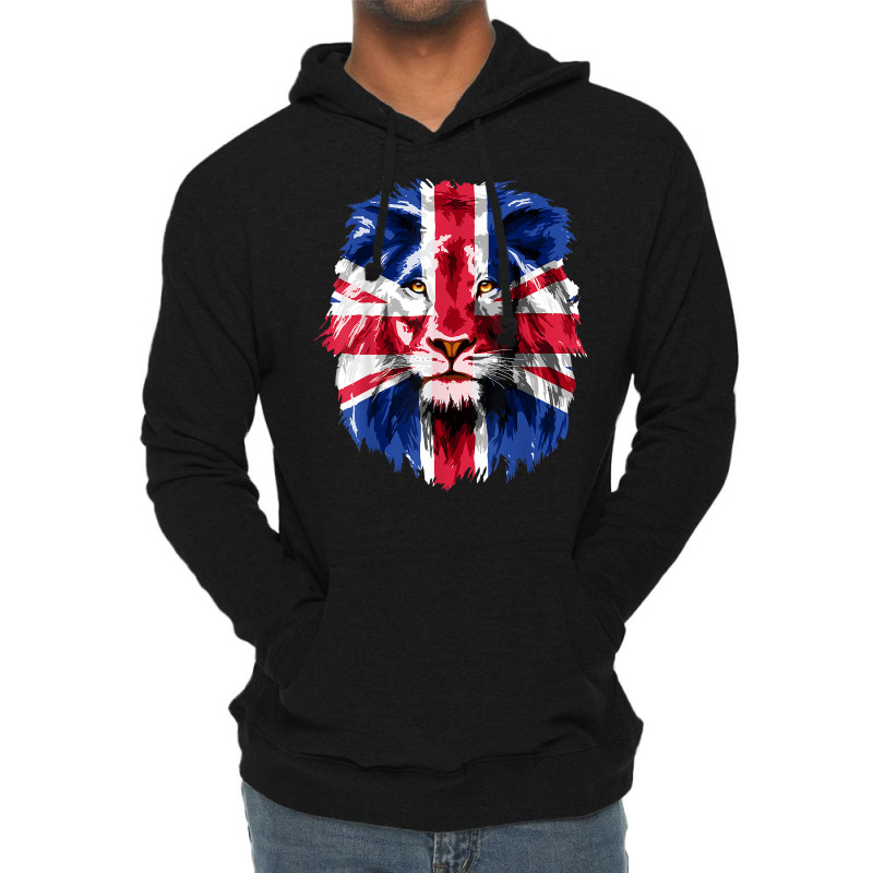 Union Jack Uk Flag Lion Face Great Britain Union Jack Flag T Shirt Lightweight Hoodie | Artistshot