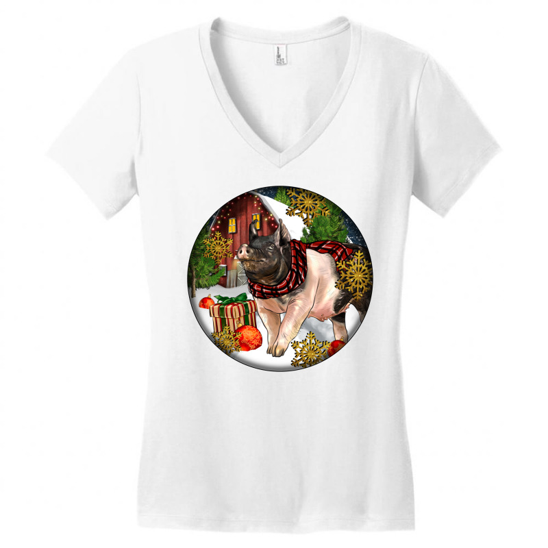 Hampshire Sow Pig Christmas Women's V-Neck T-Shirt by LillyAllenDesigns | Artistshot