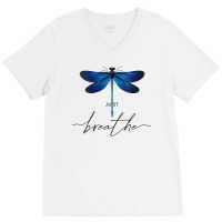 Womens Just Dragonfly Tattoodesign Summer Breathe Meditation Yoga V Ne V-neck Tee | Artistshot