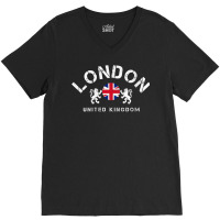 Womens London Uk United Kingdom Union Jack England Souvenir Gift V Nec V-neck Tee | Artistshot