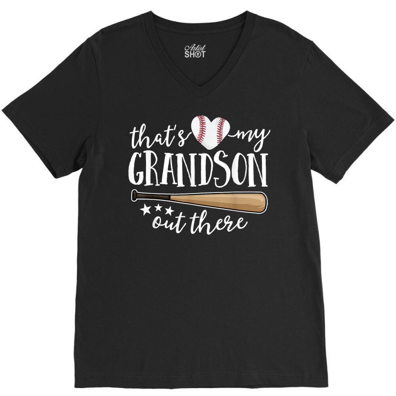 That's My Grandson Out There Gift Women Baseball Grandma T Shirt V-neck Tee | Artistshot