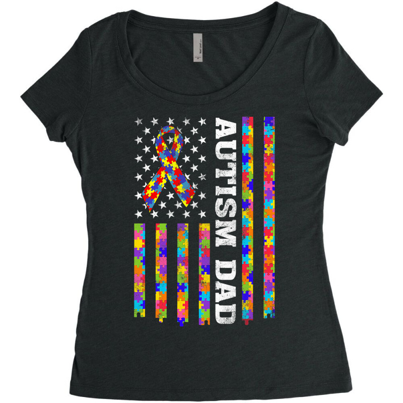 Autism Awareness Proud Autism Dad Vintage Usa Flag Gift Men Women's Triblend Scoop T-shirt by EricWade | Artistshot