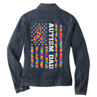 Autism Awareness Proud Autism Dad Vintage Usa Flag Gift Men Ladies Denim Jacket | Artistshot